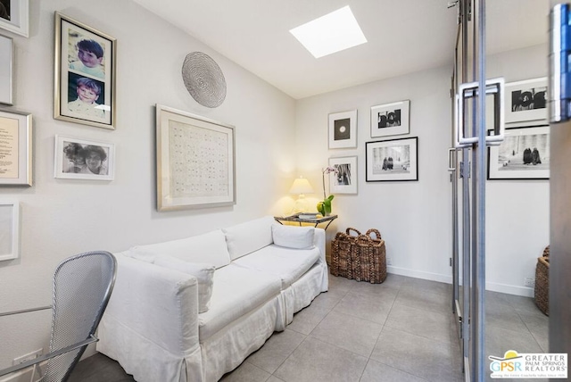 living room with a skylight