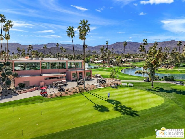 view of property's community with a water and mountain view