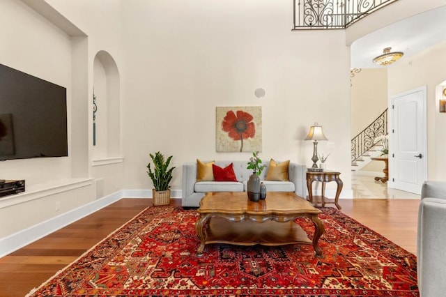 living room with hardwood / wood-style flooring