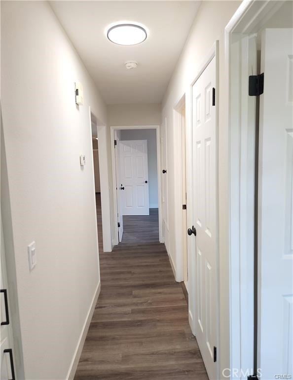 hall with dark wood-type flooring