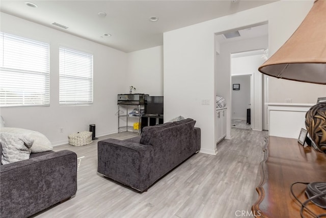 living room with light wood-type flooring