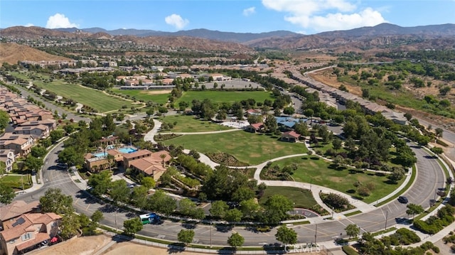 birds eye view of property featuring a mountain view