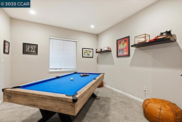 playroom featuring carpet and billiards