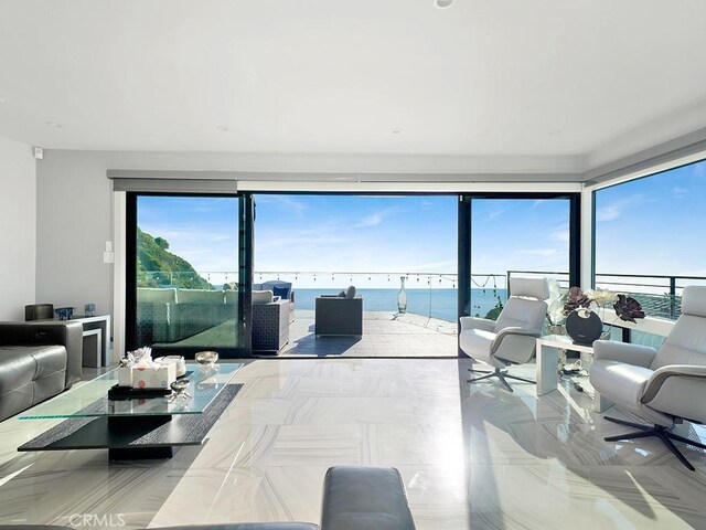 living room with a water view