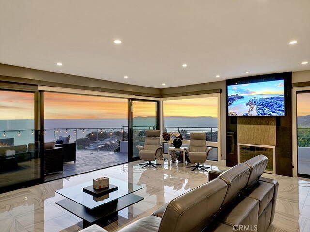 living room featuring light tile patterned floors