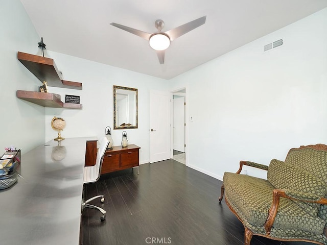 1380 Skyline Dr, Laguna Beach, CA 92651 - home office featuring dark wood-style floors and a ceiling fan