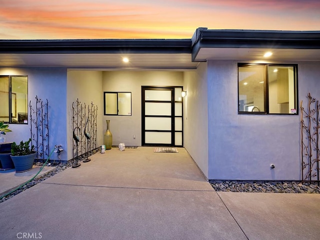 1380 Skyline Dr, Laguna Beach, CA 92651 - doorway to property with stucco siding and a patio area