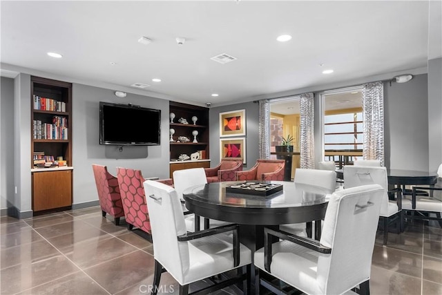 tiled dining area with built in features