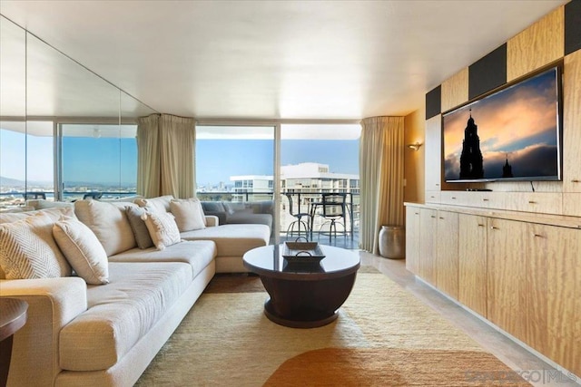 living room with floor to ceiling windows