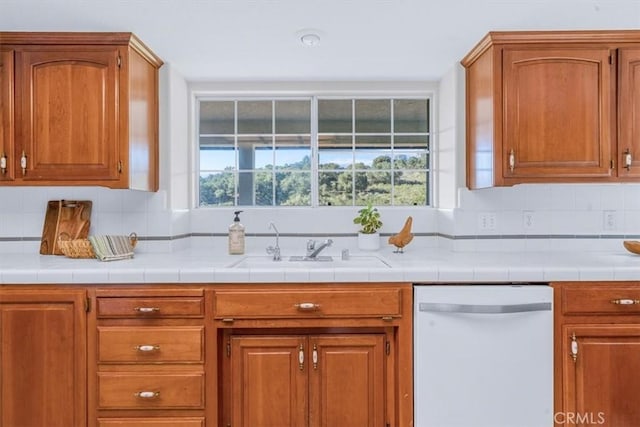 kitchen with tasteful backsplash, sink, a wealth of natural light, and dishwasher