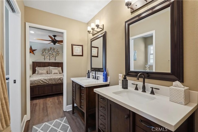 bathroom featuring hardwood / wood-style floors and vanity