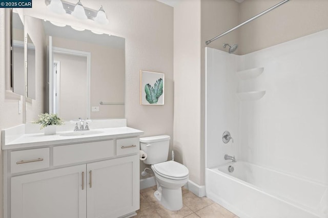 full bathroom with toilet, vanity, tile patterned flooring, and shower / tub combination