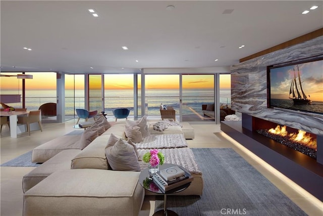 living room with a water view