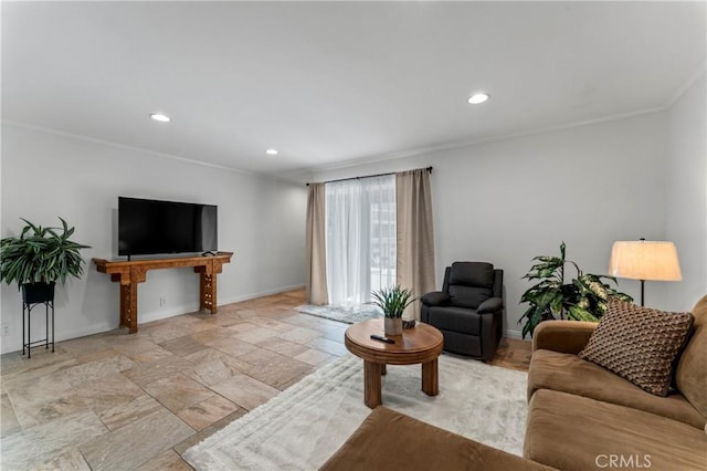 living room featuring ornamental molding