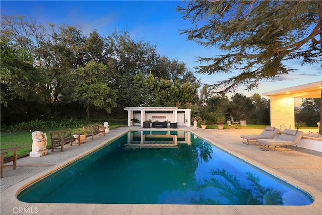 view of swimming pool featuring a patio