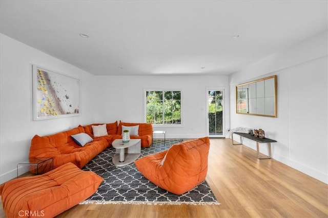 living room with light hardwood / wood-style flooring