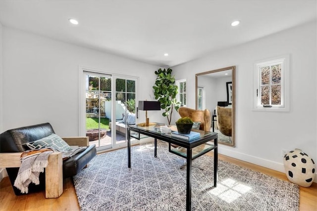 office area featuring light hardwood / wood-style flooring