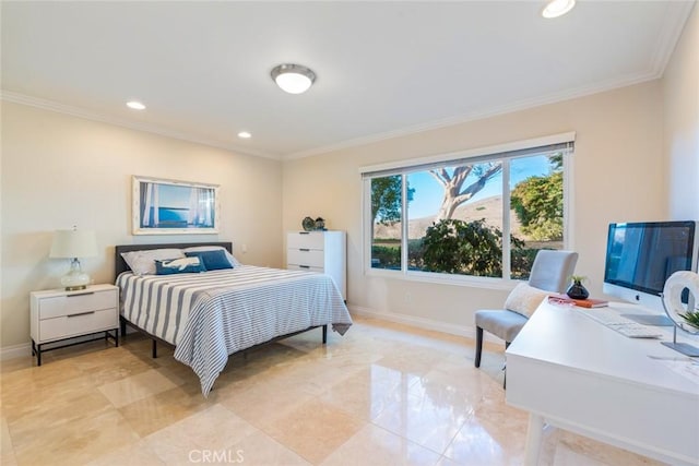 bedroom with ornamental molding