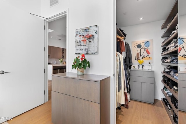 walk in closet featuring light hardwood / wood-style floors