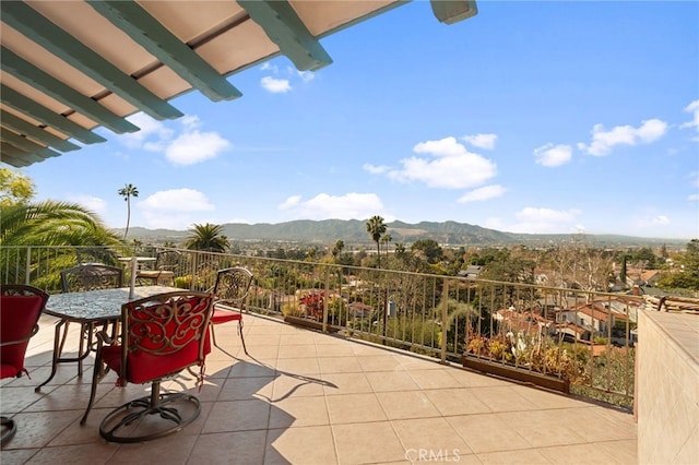 view of patio with a mountain view