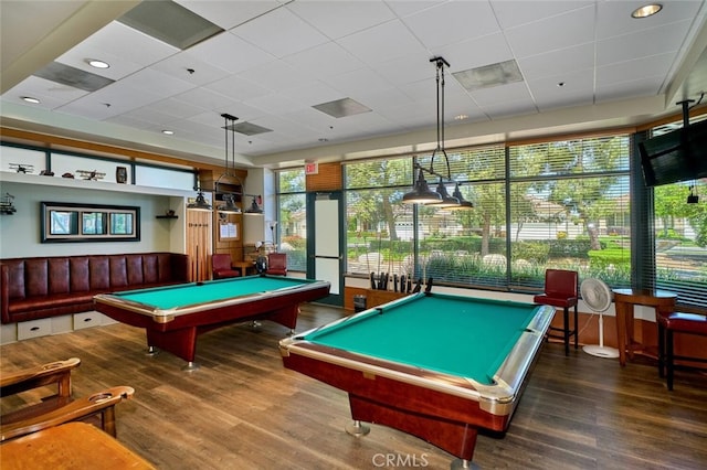 recreation room featuring hardwood / wood-style flooring and billiards