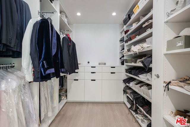 spacious closet featuring light hardwood / wood-style floors