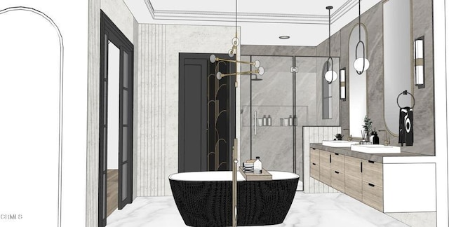 bathroom with a bath and vanity