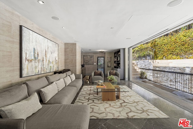 living room with expansive windows