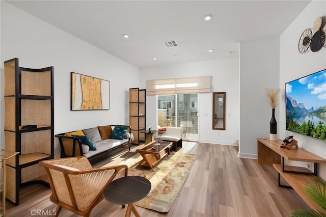 living room featuring light wood-type flooring