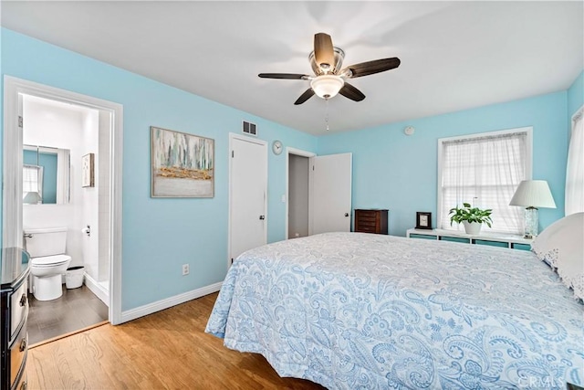431 Preciado St, Pomona, CA 91768 - bedroom with a ceiling fan, baseboards, visible vents, and wood finished floors