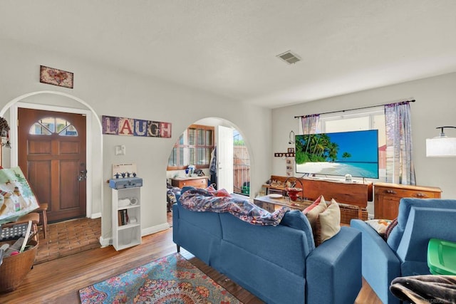 living room featuring light hardwood / wood-style flooring