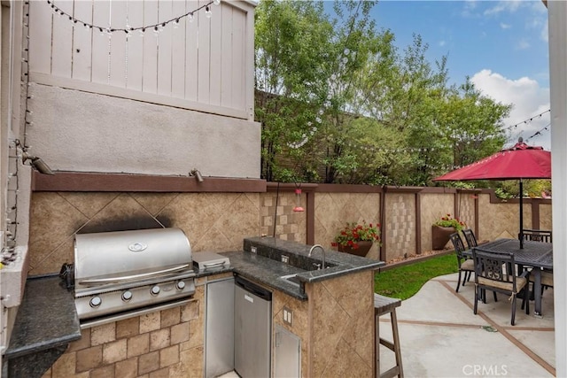 view of patio / terrace featuring area for grilling, exterior kitchen, and sink