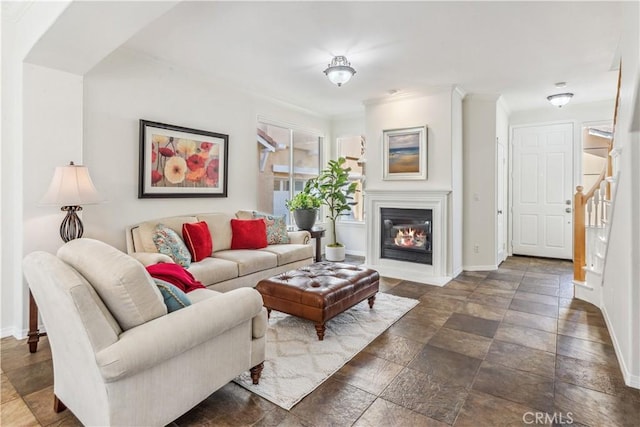 living room featuring ornamental molding