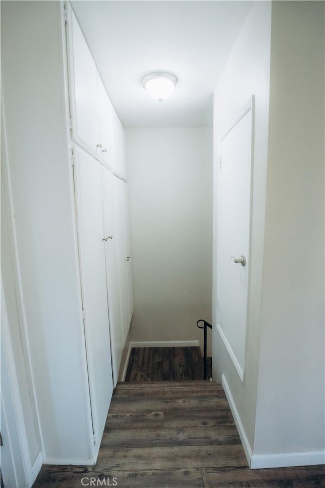 hallway with dark wood-type flooring