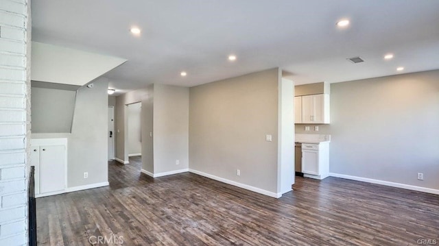 unfurnished living room featuring dark hardwood / wood-style flooring