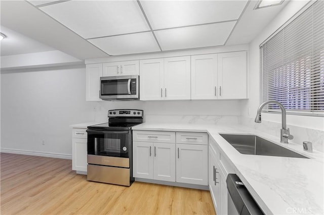 kitchen featuring light hardwood / wood-style floors, sink, white cabinets, and stainless steel appliances