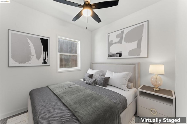 bedroom featuring ceiling fan