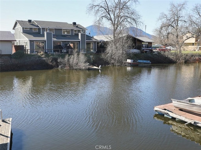 dock area with a water view