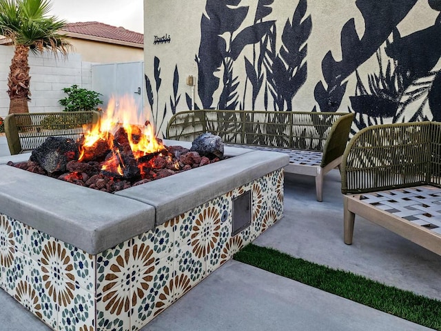 exterior space featuring a fire pit