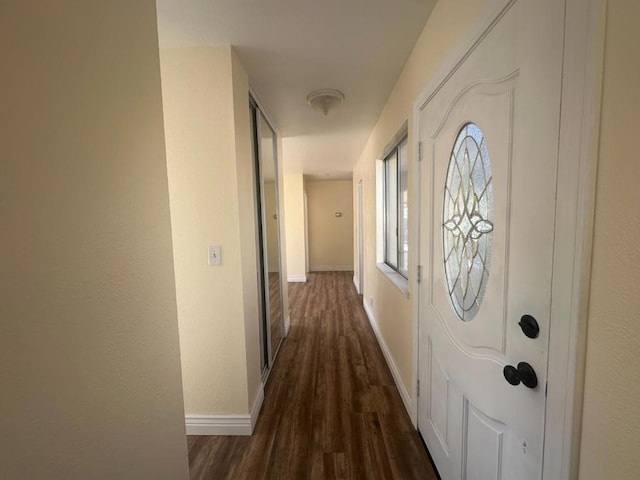 corridor featuring dark hardwood / wood-style flooring