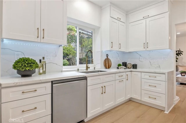 kitchen featuring sink, white cabinetry, and dishwasher