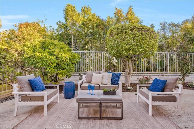 view of patio featuring an outdoor hangout area