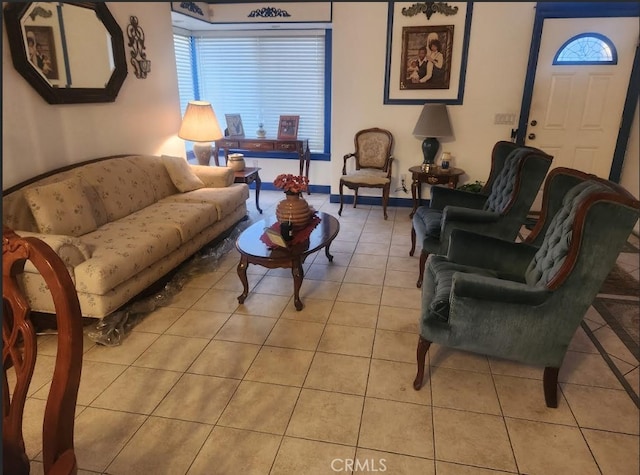 living room featuring light tile patterned floors