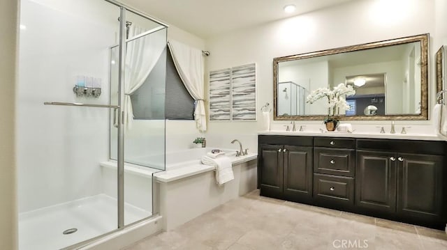 bathroom with vanity and plus walk in shower