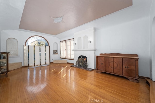 living room featuring a fireplace and light hardwood / wood-style floors