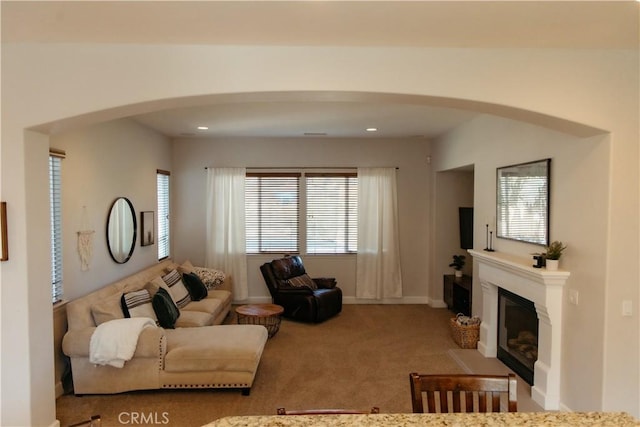 living room with light carpet