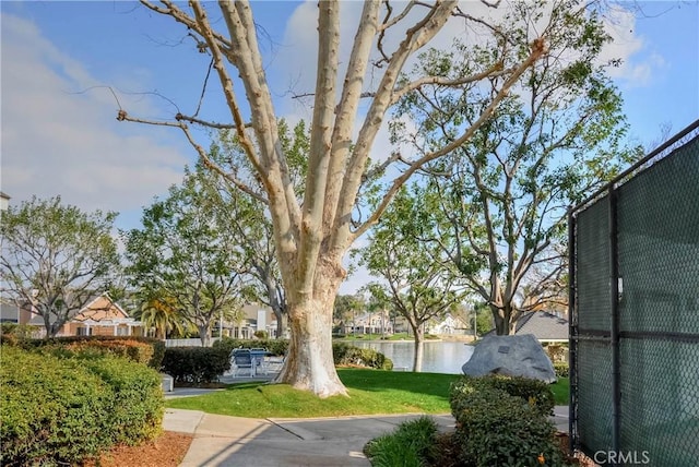 view of yard with a water view