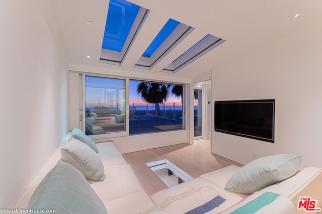 cinema room featuring light hardwood / wood-style floors