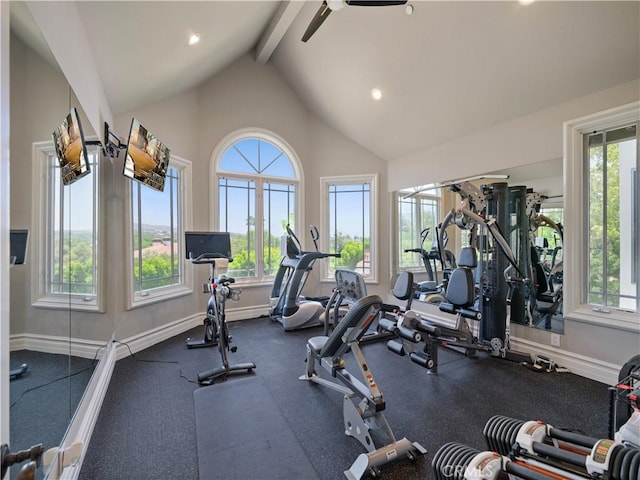 workout area featuring lofted ceiling