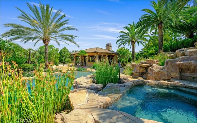 view of pool with a gazebo